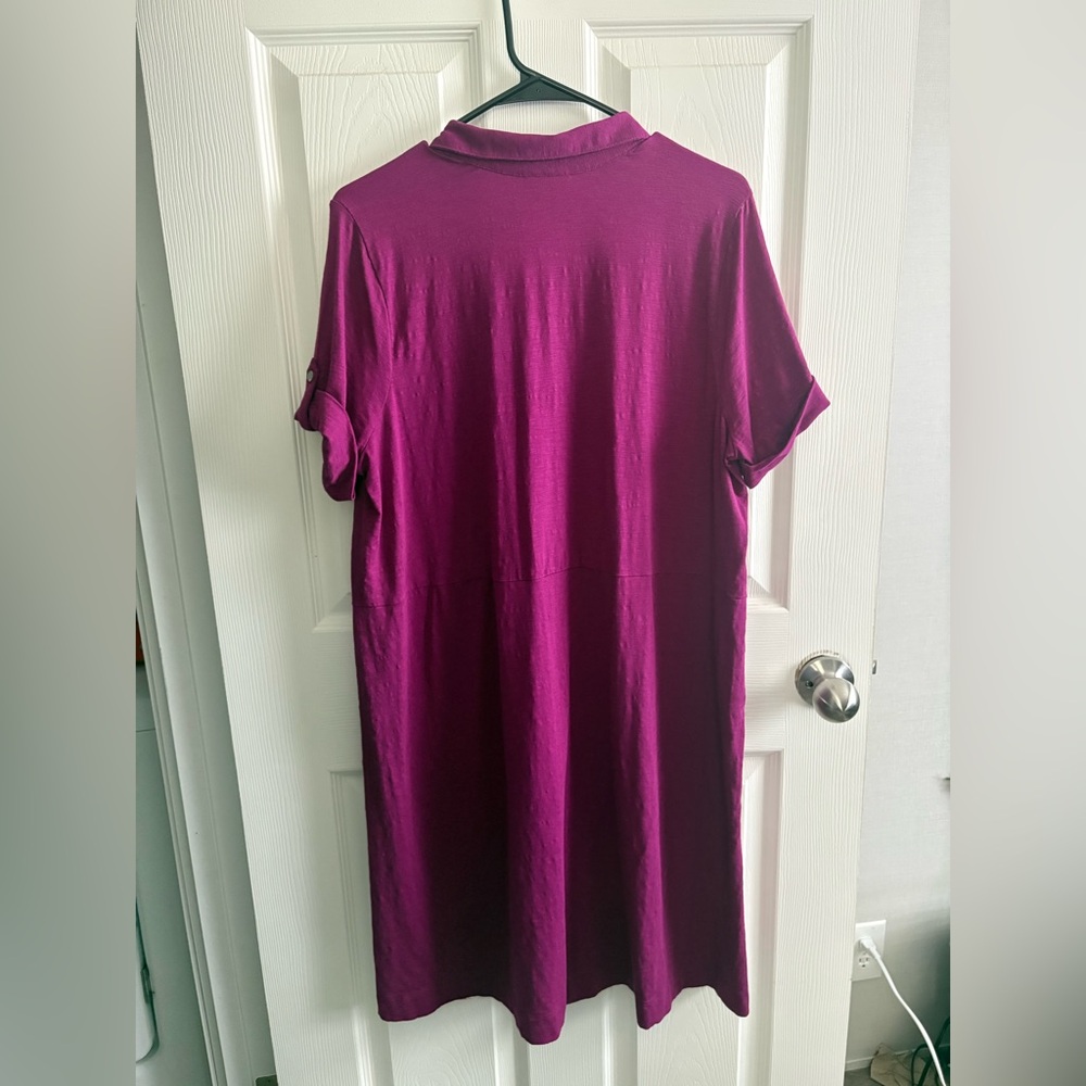 J. Jill Large Purple Tencel Shirt Dress Button Front Casual Midi Pockets Stretch - Picture 3 of 5